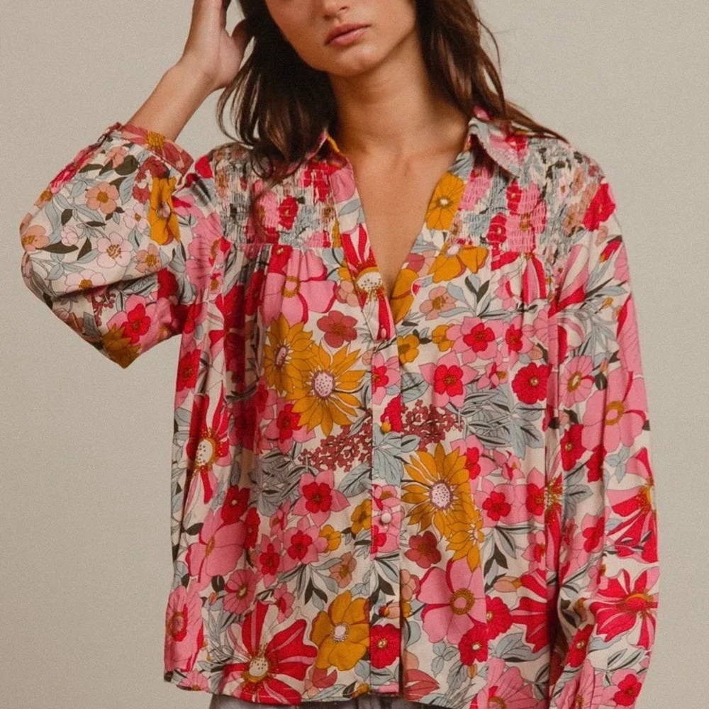 BiBi Woven Floral Printed Shirt Top - Picture 7 of 15